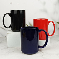 Tasse à thé en grès de 15 oz pour sublimation, avec anse colorée, logo personnalisé imprimé, mug en céramique émaillée personnalisable – Vente en gros