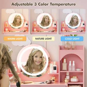 Portable Kids Makeup Vanity <strong>Table</strong> With Led Mirror Lights, Vintage Compact Mini Girl's Pink <strong>Dressing</strong> <strong>Table</strong> for Children - Product Image 2