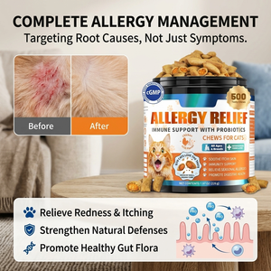 Golosinas Masticables Crujientes y Cremosas para el Alivio de <span class=keywords><strong>Alergias</strong></span> en Gatos, Refuerzan el Sistema Inmunológico, Alivian la Picazón por <span class=keywords><strong>Alergias</strong></span> Estacionales, Suplemento Probiótico con Omega 3 para Mascotas - Product Image 4