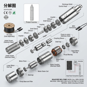 Pompe à vis solaire <span class=keywords><strong>LES</strong></span> 250W économique à haute pression pour l'irrigation par aspersion des petites exploitations agricoles et jardins, débit de 2,5 m³/h, hauteur de refoulement de 40 m - Product Image 2
