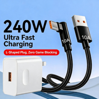 Câble USB C à 90 degrés, 10A, charge rapide, câble de données pour jeux à angle droit, câble de charge USB A vers Type C tressé en nylon