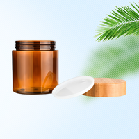 Pot en plastique PET crème rond ambre brillant/givré de luxe 5oz 8oz avec véritable bouchon à vis en bambou bouchon à vis conteneurs de voyage