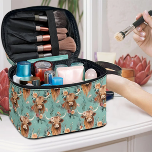 Bolsa de Maquillaje Portátil con Cierre y Asa Suave, Diseño de Vaca Highland Verde Menta, para Viaje, Uso Diario, Regalo, Organizador de Cosméticos, Duradera y Moderna - Product Image 2