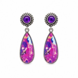 Orecchini retrò a forma di goccia con pietre intarsiate viola e bianche, regali per feste quotidiane da donna - Product Image 6
