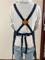 Apron Denim JM Tanpa Lengan Model Silang Punggung Unisex Dewasa Logo Kustom Transfer Panas 68x79cm Dua Kantong Tali Webbing Katun