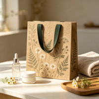 Sacs en papier personnalisés haut de gamme pour produits de beauté avec poignées en ruban, fabrication artisanale de qualité supérieure et sacs de shopping laminés brillants