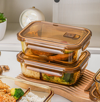 Conteneur alimentaire en verre H en gros, boîte de préparation de repas hermétique avec couvercle verrouillable, anti-fuite, compatible micro-ondes et congélateur