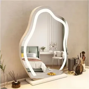 Miroir de maquillage cosmétique personnalisé de table avec lumières LED Vanité nuage multicolore à intensité variable et tactile double face - Product Image 1