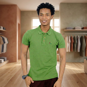 Polo en coton Oxford à manches courtes vert pour homme HAG, logo brodé sur le devant, uni, décontracté, respirant, longueur normale - Product Image 1