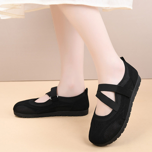 Women Breathable Mesh Balletcore Mary Jane Flat Shoes Cross Elastic Strap Hook Loop Lightweight Walking Sneakers Soft Cork - Product Image 5