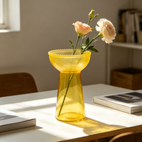 Vase en verre sur piétement, bol givré vert et jaune, vase à fleurs pour la décoration de la maison, de mariage ou de table, vase à fleurs moderne en verre
