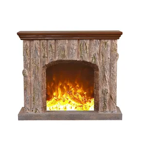 Antique style distressed artificial wood burning fireplace