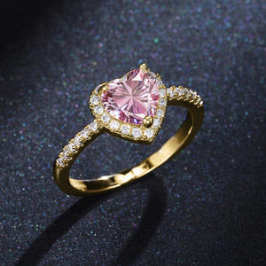 Anillo de Compromiso H314 con Morganita en Forma de Corazón, Oro Sólido de 18K con Engaste Pavé, Joyería Fina para Mujer - Product Image 1