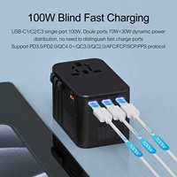 Adaptateur secteur GaN 100W PD, chargeur rapide de voyage, adaptateur de voyage universel international type-c pour chargeur d'ordinateur portable