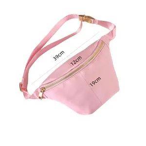 Low MOQ Nylon Pink Waist Bag Large Capacity Customized Letter Patches Belt Bag Multi Color Crossbody Bag Wholesale