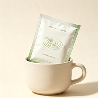Sachet de poudre de matcha imprimé ODM OEM 10G 25G, blanc mat, scellé sur 3 côtés, pochette plate avec encoche de déchirement