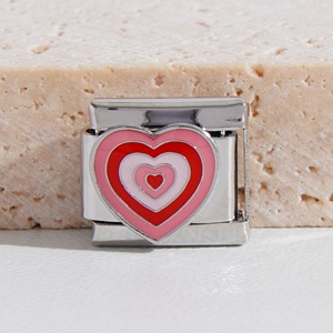Abalorios Italianos de Alta Calidad Chapados en Oro de 18k, Acero Inoxidable Antideslustre, Corazón Rojo y Estrella, para Pulseras Italianas - Product Image 3