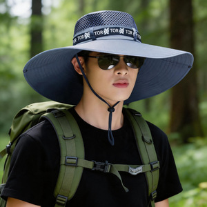 หมวกตกปลาสำหรับผู้ชายสำหรับฤดูร้อน ปีกกว้าง ระบายอากาศได้ดี ป้องกันรังสียูวี เหมาะสำหรับเดินป่า สีดำ - Product Image 3