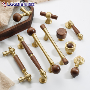 Lgedis Wood Brass Cabinet Handles Traditional T-Shaped Wardrobe Door Hardware Durable Furniture Knobs - Product Image 1