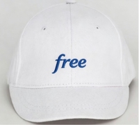 Witte katoenen baseballcap met blauwe gratis borduring, ongestructureerde dad hat, verstelbare band, casual outdoor custom logo sportcap