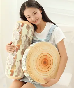 独特的毛绒抱枕原木形状设计新颖家居装饰可拆卸可洗靠垫
