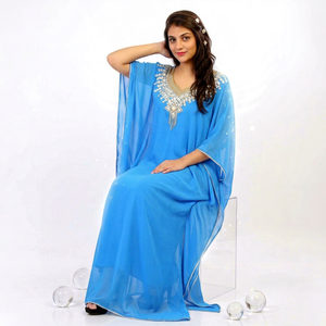 Women's Royal Blue <b>Chiffon</b> Polyester Floor-Length V-Neck Beaded Modest Elegant Evening Dress Long Sleeve A-Line <b>Jacket</b> Natural - Product Image 1