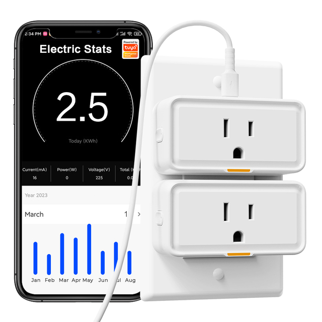 Smart Home Power Monitor APP Voice Control Works Alexa Google Home Tuya Smart US Type-C WiFi RF433 Socket Plug 15A Rated Current