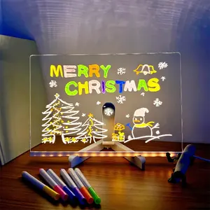 Tableau d'écriture effaçable en acrylique pour enfants, planche à Message, USB, veilleuse LED, pour bureau, cadeau