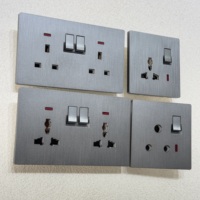 Interruptor de luz de pared para el hogar con panel de PC duradero de 86 mm, regulador de intensidad de doble polo para ventilador, 16A 250V, 1 toma, enchufe UK, USB-C, colores gris cepillado, dorado, blanco y negro