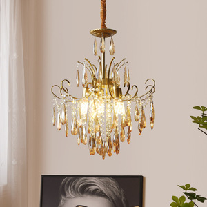 Lámpara de Araña de Cristal Estilo Francés, LED E27, Múltiples Cabezas Redondas, Iluminación para Sala de Estar, Ambiente Retro Ámbar, Decoración del Hogar - Product Image 3