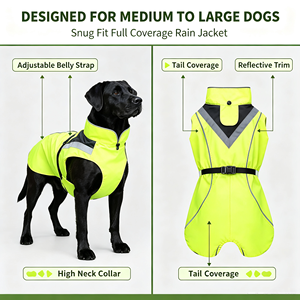 High Visibility Neon <b>Yellow</b> <b>Dog</b> <b>Raincoat</b> Waterproof Windproof Pet Reflective Vest Adjustable Buckle <b>Dog</b> Jacket Breathable Mesh - Product Image 4