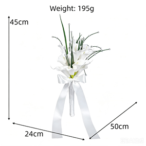 Ramo de Novia para Boda, Ramo de Lirios Calla Artificiales Atado a Mano con Ramas de Hierba Perla, Decorado con Cinta de Raso - Product Image 6