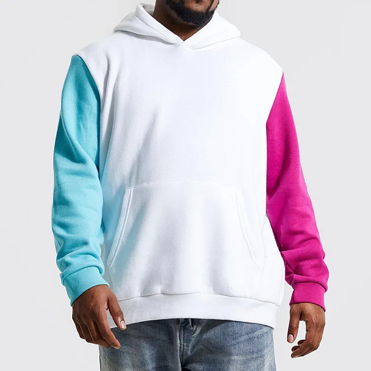 Custom Men's Plus Size Hoodies High Quality polar fleece Color block stitching Drop Shoulder Pullover Hoodie for Men