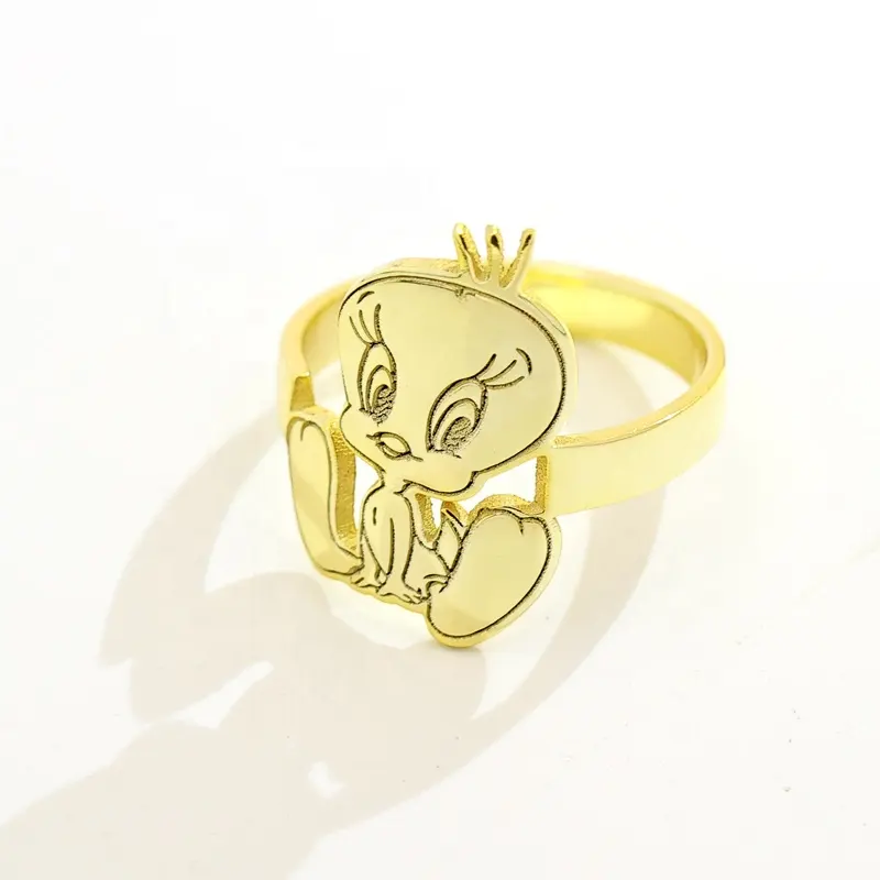 Niños lindo anillo de caricaturas personalizado grabado nombre de personaje de dibujos animados golosina anillos de las mujeres regalo de la joyería de acero inoxidable anillo de oro para los hombres