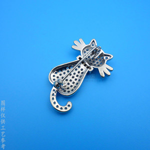 Animal <b>Cat</b> Shape Full Diamond Micro Inlay Brooch White Plated Copper Alloy <b>Gift</b> Accessory Pin - Product Image 3