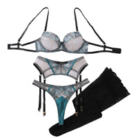 Ensemble de lingerie sexy pour femmes, soutien-gorge en maille brodée transparente, ensemble de sous-vêtements en tissu filet transparent, kit de lingerie intime
