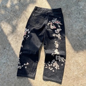 Pantalones Rectos con Bordado de Flores de Ciruelo Estilo Retro Europeo y Americano para Hombre y Mujer - Jeans Personalizados de Estilo Urbano - Product Image 6