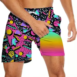 Mens Swim Shorts Trunks With Compression Liner 5 Inseam Quick Dry Swimwear Bathing Suit Swimming Board Shorts OEM Service Adults