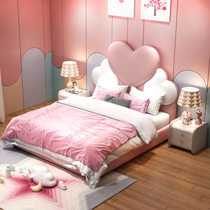 Letto da principessa a forma di <span class=keywords><strong>cuore</strong></span> rosa per bambini all'ingrosso letto per bambini di alta qualità moderno nuovo Designer letto imbottito per ragazze - Product Image 1