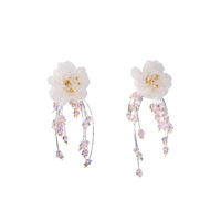 Boucles d'oreilles pendantes en cristal élégantes faites à la main avec pompons, style super féerique d'été pour femmes
