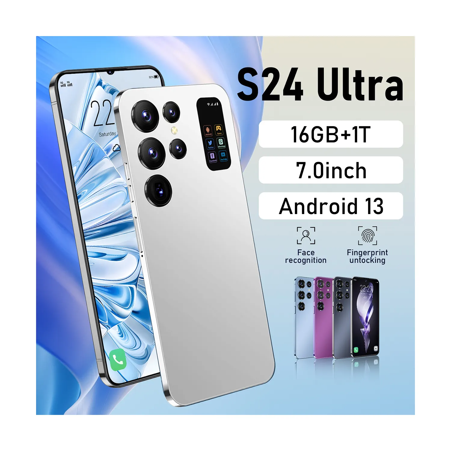 2023 mais recente telefone inteligente S24 Ultra 7.0 Polegadas 16GB+512GB 7000mAh bateria 5G telefones celulares smartphones