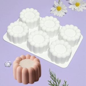 6 Cavity 3D Round Flower Mousse Cake Mold Aromatherapy Candle Silicone Mold Paper Cupcake Baking Mold - Product Image 4