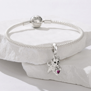 Charmant pendentif chien Yorkshire plaqué argent avec cœur en cristal rose, bijou en alliage, cadeau unisexe en forme d'animal - Product Image 2