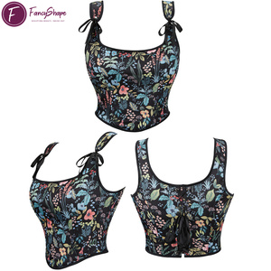 Haut Corset Vintage Jacquard Floral pour <span class=keywords><strong>Femme</strong></span>, Esthétique Renaissance, Bustier Fairycore, Corsage à Baleines, Débardeur Rétro à Lacets - Product Image 2