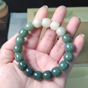 Bring you Luck Handmade Green White Buddha Stone Beads Bracelet for Men Women