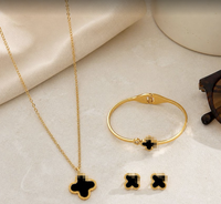 Ensemble de bijoux pour femmes en acier inoxydable 316L, collier à double anneau trèfle à quatre feuilles, bracelet, 3 pièces, tendance, simple, cadeau de mariage