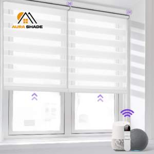 ستائر زيبرا كهربائية قابلة للتنظيف للمنزل الذكي، ستائر مزدوجة الطبقات بمحرك أنيقة، ستائر زيبرا بالتحكم عن بعد أوتوماتيكية - Product Image 6