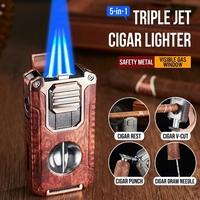 Briquet coupe-flamme triple style classique, design moderne en métal AMBER AD-056, accessoires pour fumeurs au gaz butane, logo personnalisé