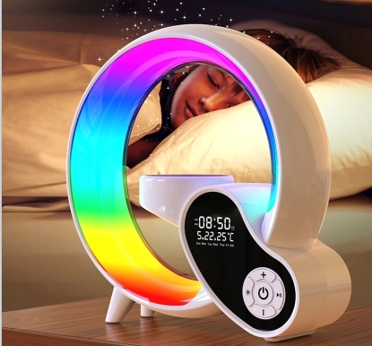 Multi Alarm Clock Portable RGB LED Smart Night Lights Wireless Charger BT Speaker with AUX Input FM Radio
