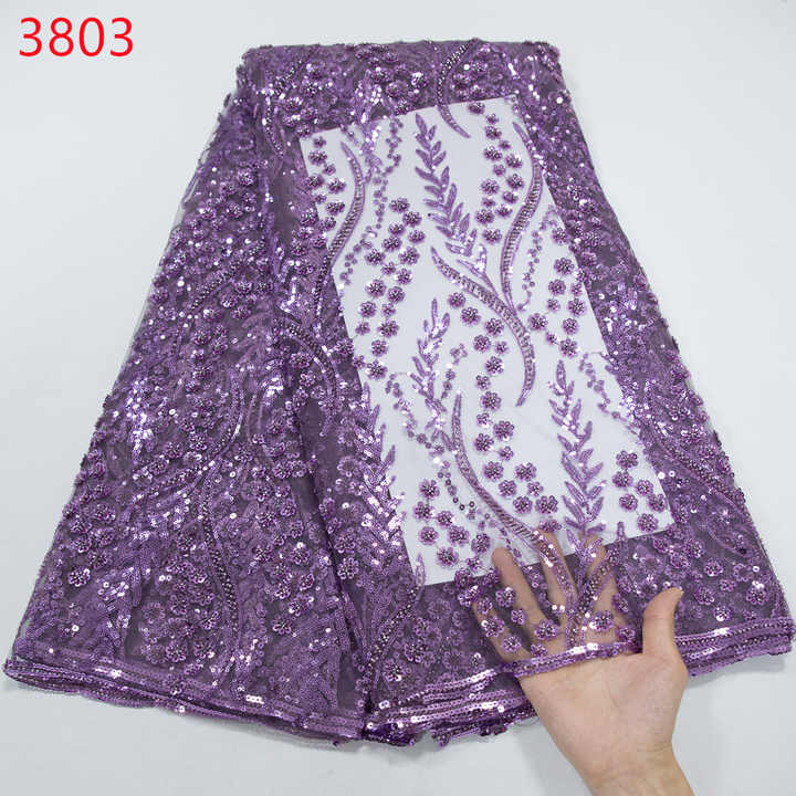 3803 Luxury Mesh Sequins Beads Lace Fabric French Embroidery 2024 High Quality Beaded Lace Fabric for Women Wedding Bridal Dress